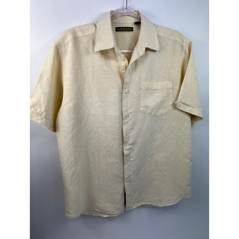Cubavera Short Sleeve Light Yellow Shirt Men's Sz M Linen Cotton Button Front